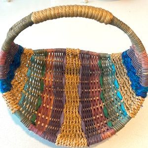Boho Wicker Woven Decorative Basket. Multi colored. Handmade in India